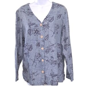Valerie Steven's  II Pure Linen  Blue Floral Print Blouse Size 18 W
